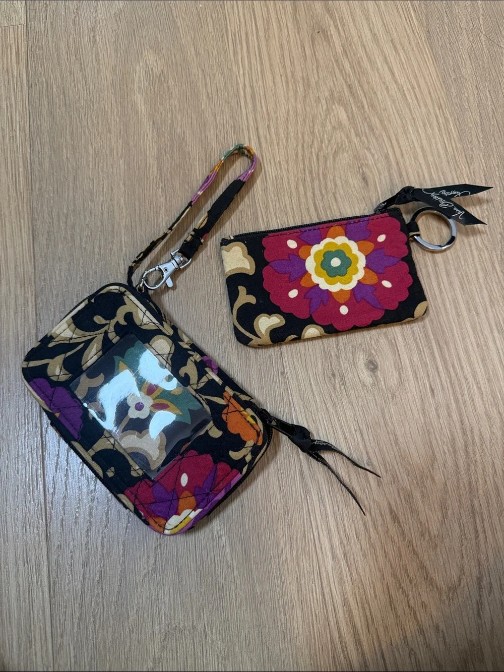 Vera Bradley Floral Black Multicolor Wristlet and Key Pouch Set